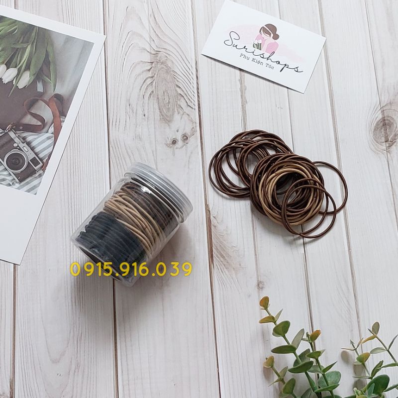 Set 100 Dây Thun Cột Tóc Đơn Giản, Thun cột tóc có hộp đựng