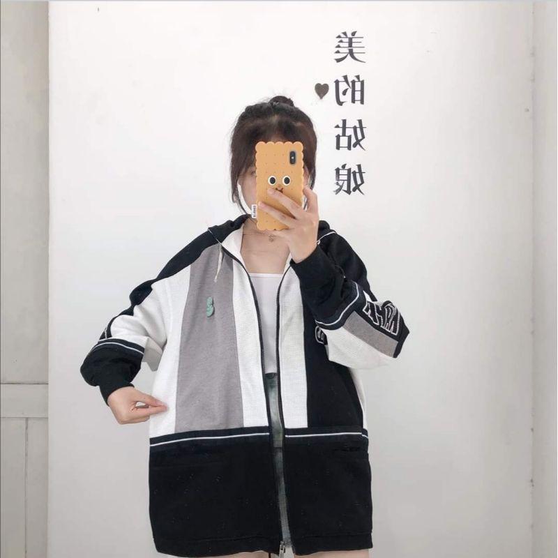 Áo jacket Kappa đen phối trắng