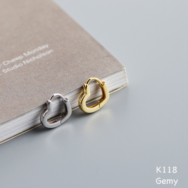 Khuyên tai nam nữ bông bạc mạ vàng hình trái tim thiết kế đơn giản, cá tính, unisex (1 chiếc) | GEMY SILVER KN18