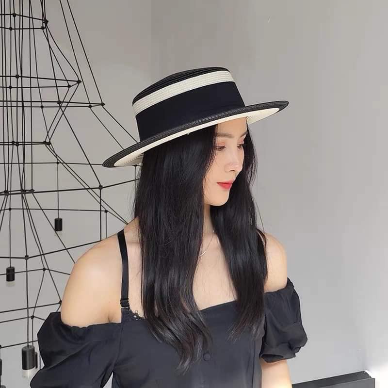 Mũ nón nữ cói cao cấp phối màu khuy chữ M hot trend