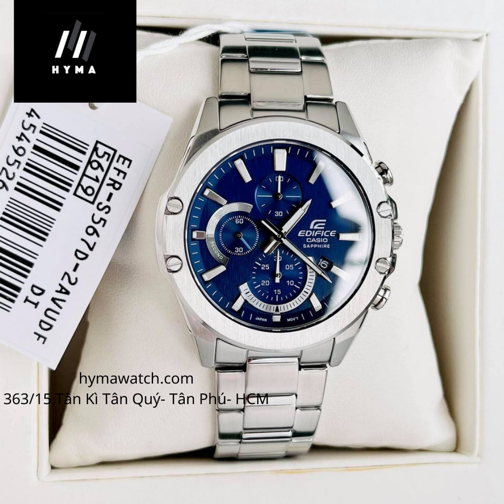 Đồng hồ nam dây thép thể thao Casio Edifice EFR S567D-2AV Mặt xanh kính Sapphire chống nước Bảo hành 1 năm Hyma watch