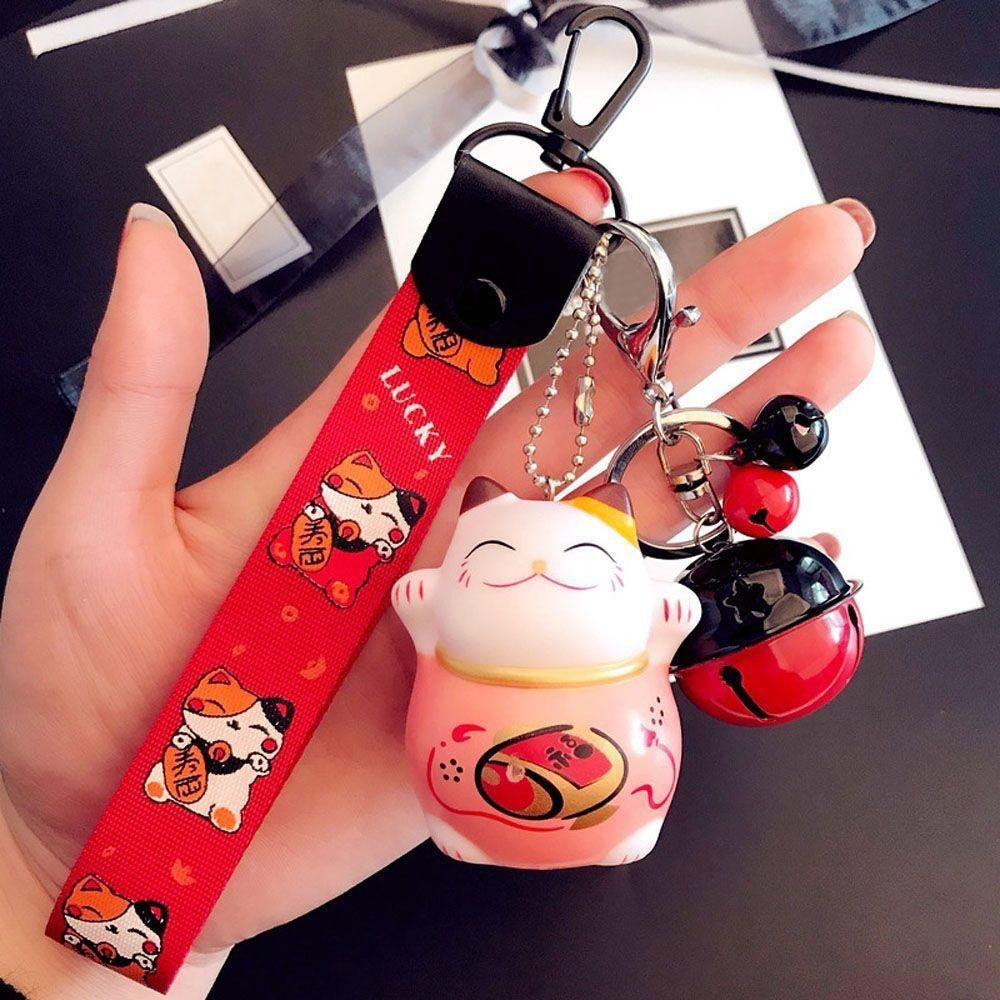 1 Móc Khóa Hình Mèo May Mắn Kèm Chuông Giá Đỡ Túi Xách