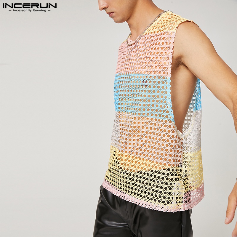 Áo ba lỗ INCERUN vải lưới phối màu thời trang hè cho nam