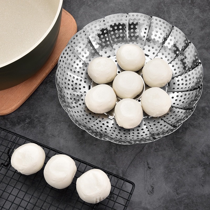 Vỉ Hấp Inox Xếp Gọn Hấp Hải Sản,Tôm,Cá,Hấp Bánh Bao,Đồ Ăn Cho Bé