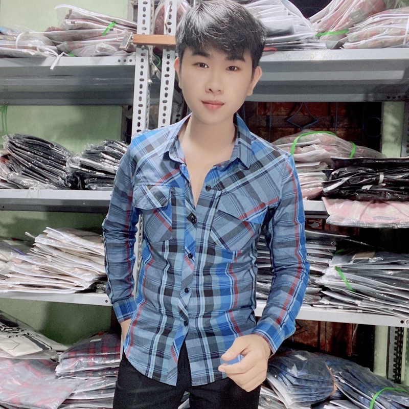 Áo sơ mi bbr nam dài tay kẻ sọc caro chất liệu cotton không phai màu hay xù lông