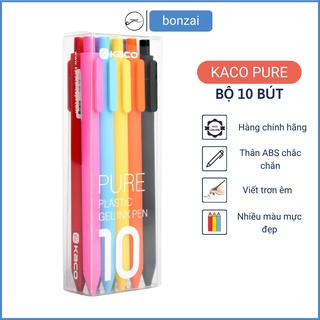 Bút bi gel KACO PURE bộ 10 bút mực nhiều màu ngòi 0,5mm