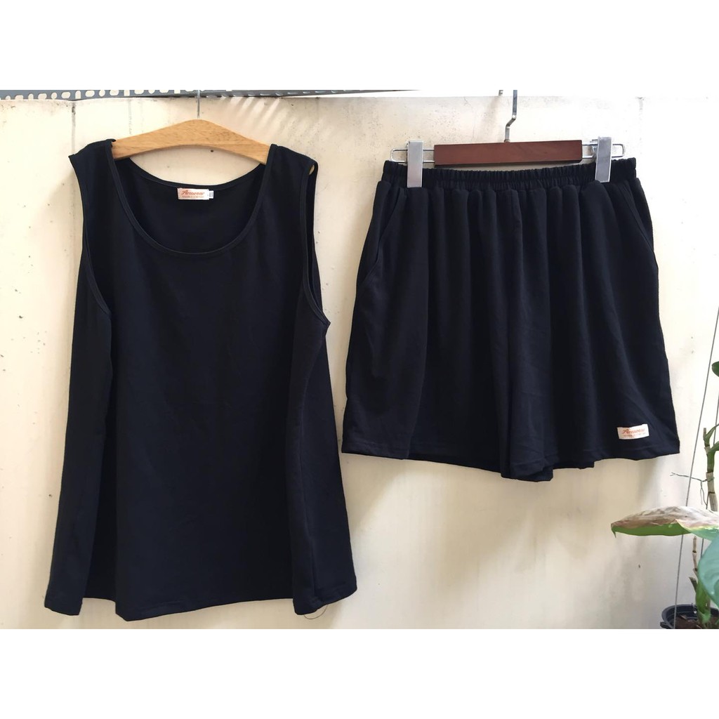 Đồ bộ mặc nhà thời trang Amwear chất cotton màu đen big size