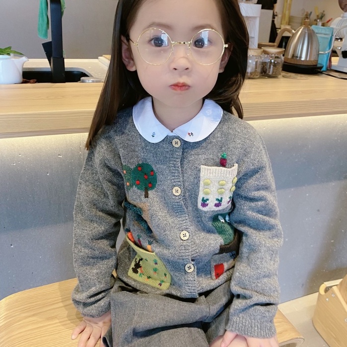 Áo len cadigan họa tiết hình cây cho bé trai bé gái Hàn Quốc dễ thương ( hàng quảng châu có sẵn số lượng ít)