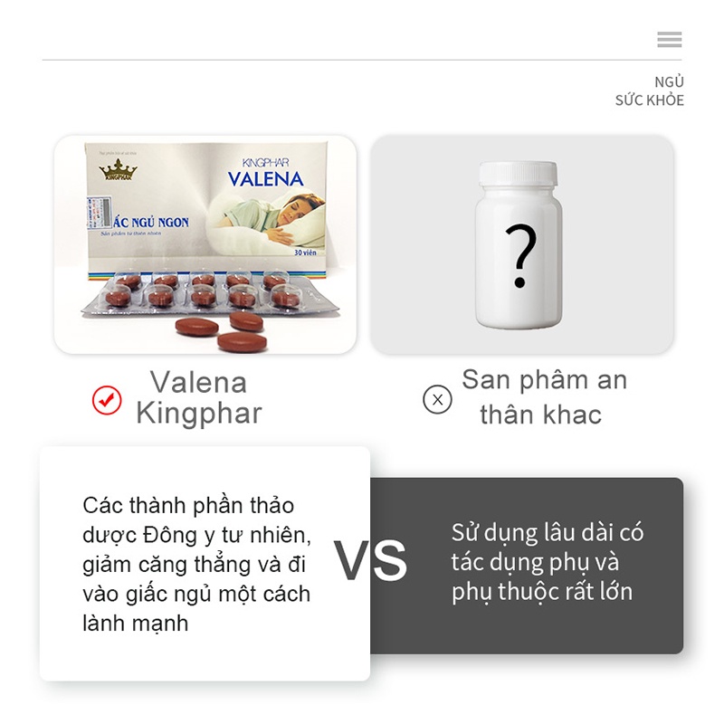 Thảo Dược An Thần Ngủ Ngon VALENA Kingphar Woohop- Giúp An Thần, Tạo Giấc Ngủ Đến Nhanh, Tự Nhiên -Hộp 30 viên