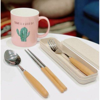 Set 3 Thìa, Dĩa, Đũa Lúa Mạch có hộp cao cấp