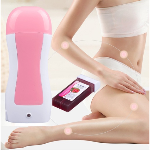 Combo Máy wax lông mini Depilatory cao cấp màu hồng + Sáp thanh Tặng giấy wax