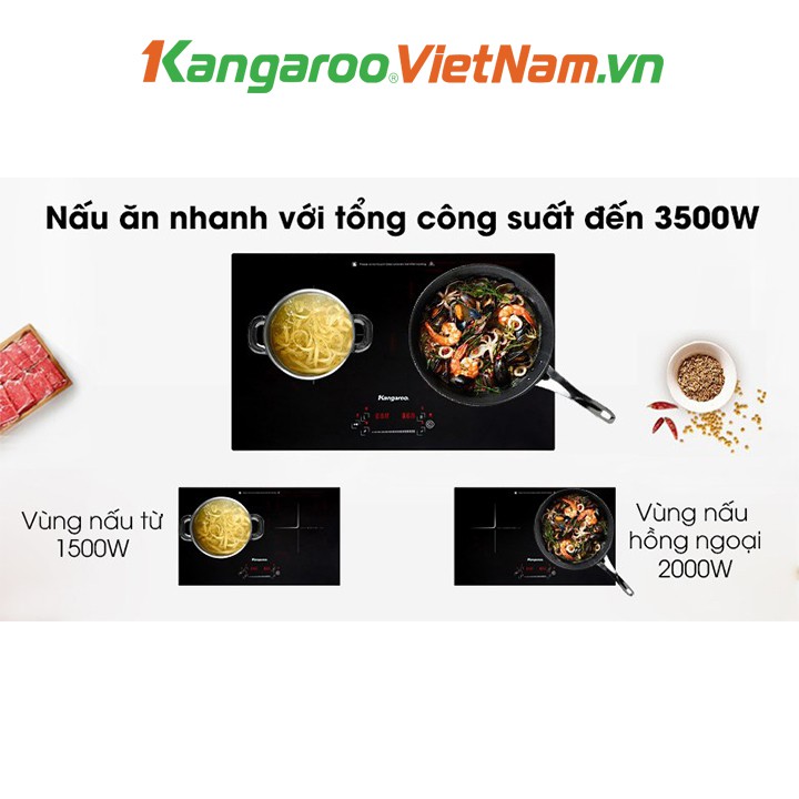 Bếp  từ hồng ngoại đôi Kangaroo KG443i  💥FREESHIP💥 Công suất tổng 3500W - Lắp đặt âm sang trọng, tiết kiệm diện tích