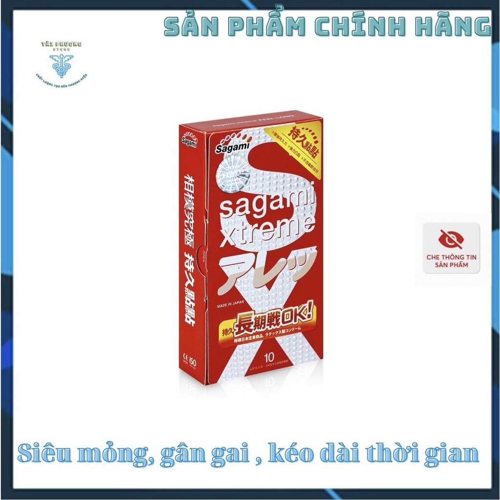 Bao Cao Su SAGAMI Feel Long - Nhật Bản, Siêu mỏng - Gân Gai - Kéo Dài Thời Gian - hộp 10 cái