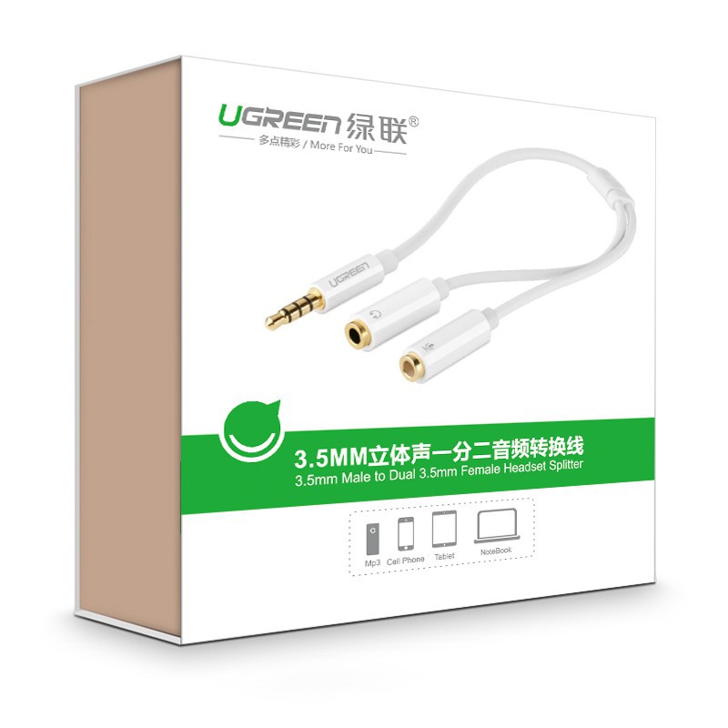 Cáp chuyển Audio 3.5mm sang 1 đầu Audio 3,5mm, 1 đầu Microphone Ugreen 10789