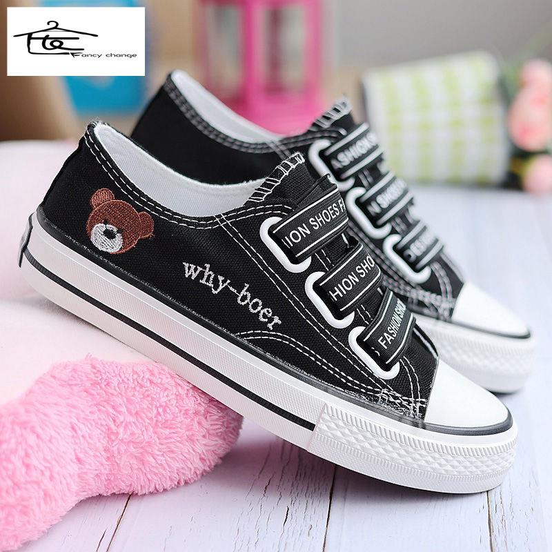 Giày Thể Thao Canvas Co Giãn In Hình Gấu Phong Cách Hàn Quốc Thời Trang Mùa Hè Mới Dành Cho Nữ 2022