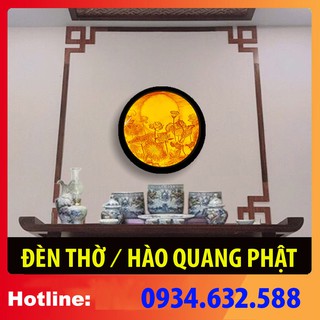 sx - (qc) [SALE HOT] Đèn Hào Quang Vân hoa - in tranh trúc chỉ 198, khung sắt, đk 30cm (đặt tượng thờ cao 25cm đến 40cm