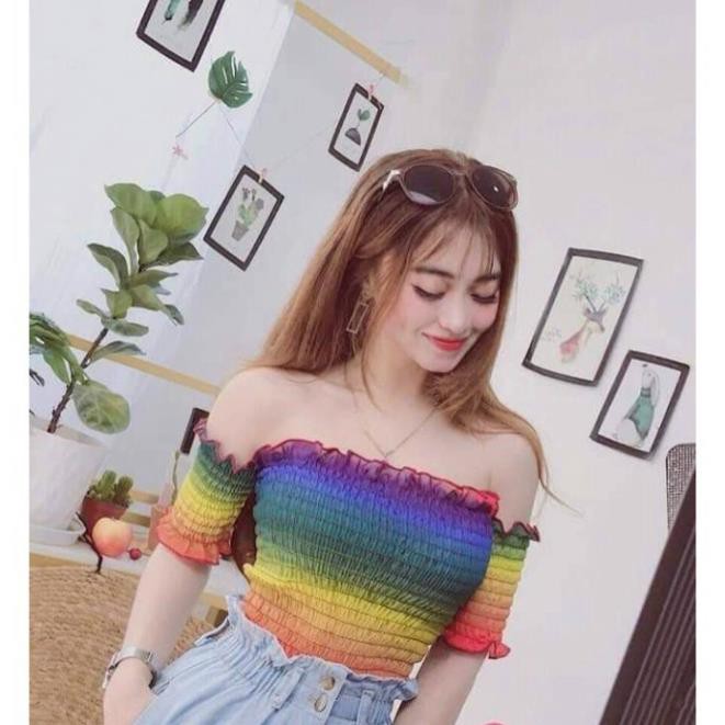 Áo croptop nữ trễ vai kiểu thun nữ 7 màu xinh xắn chất thun gân co dãn ulzzang - CT01 ཾ