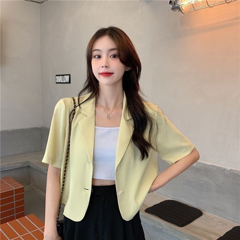 Áo Blazer Ngắn Tay Trơn Kiểu Dáng Croptop, Blazer Croptop Nữ Cộc Tay Dáng Ngắn1 lớp Vest Dáng Ngắn BL01