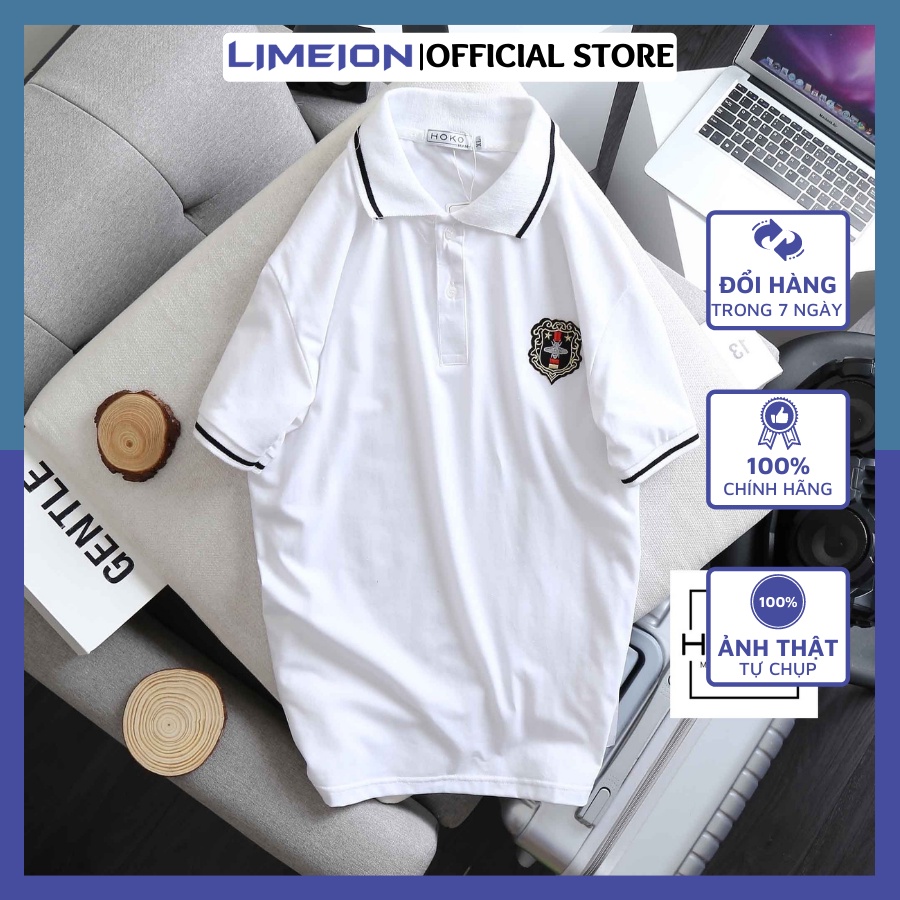 Áo Thun Unisex Tay Ngắn Cổ Trụ Phối Logo Sư Tử LIMEION FASHION Áo Logo Kiểu Dáng Trẻ Trung Hiện Đại TT10