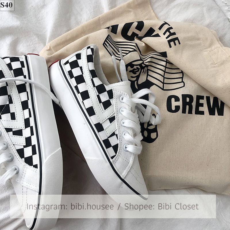 Giày thể thao vải kẻ caro năng động khỏe khoắn màu đen học sinh chất hot trend 2021 giá rẻ mã S40 | BigBuy360 - bigbuy360.vn