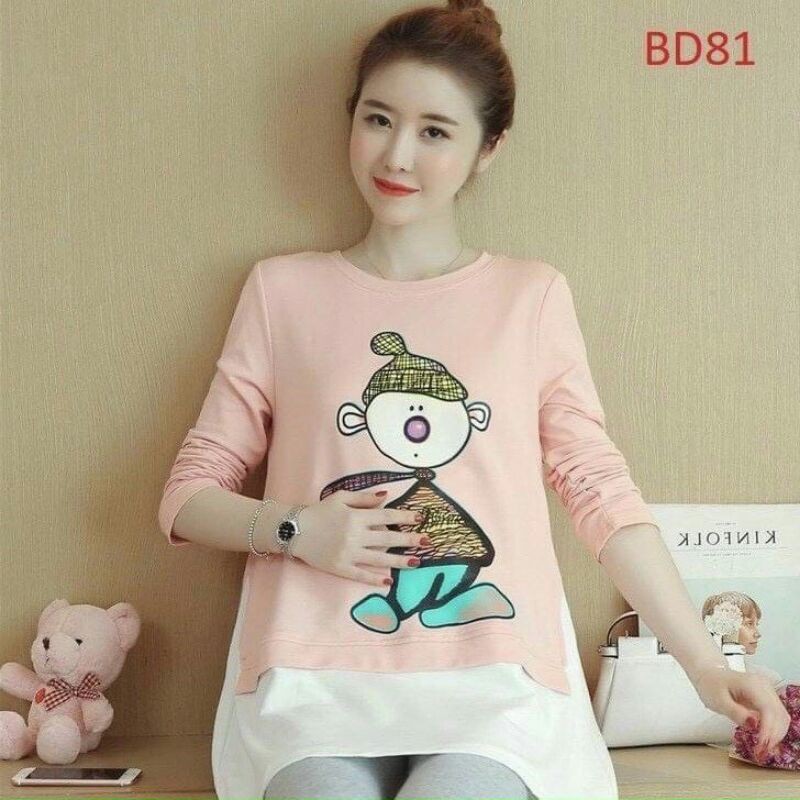 Áo Bầu Thu Đông Dài Tay Chất Cotton Đẹp Hình Họa Tiết