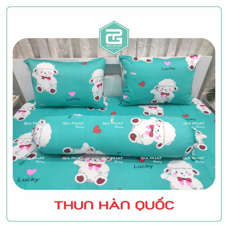 Bộ Ga Gối 4 Món Thun Lạnh Hàn Quốc {4 Món} họa tiết Cá Heo ( 1 ga bọc + 2 vỏ gối nằm + 1 vỏ gối ôm )