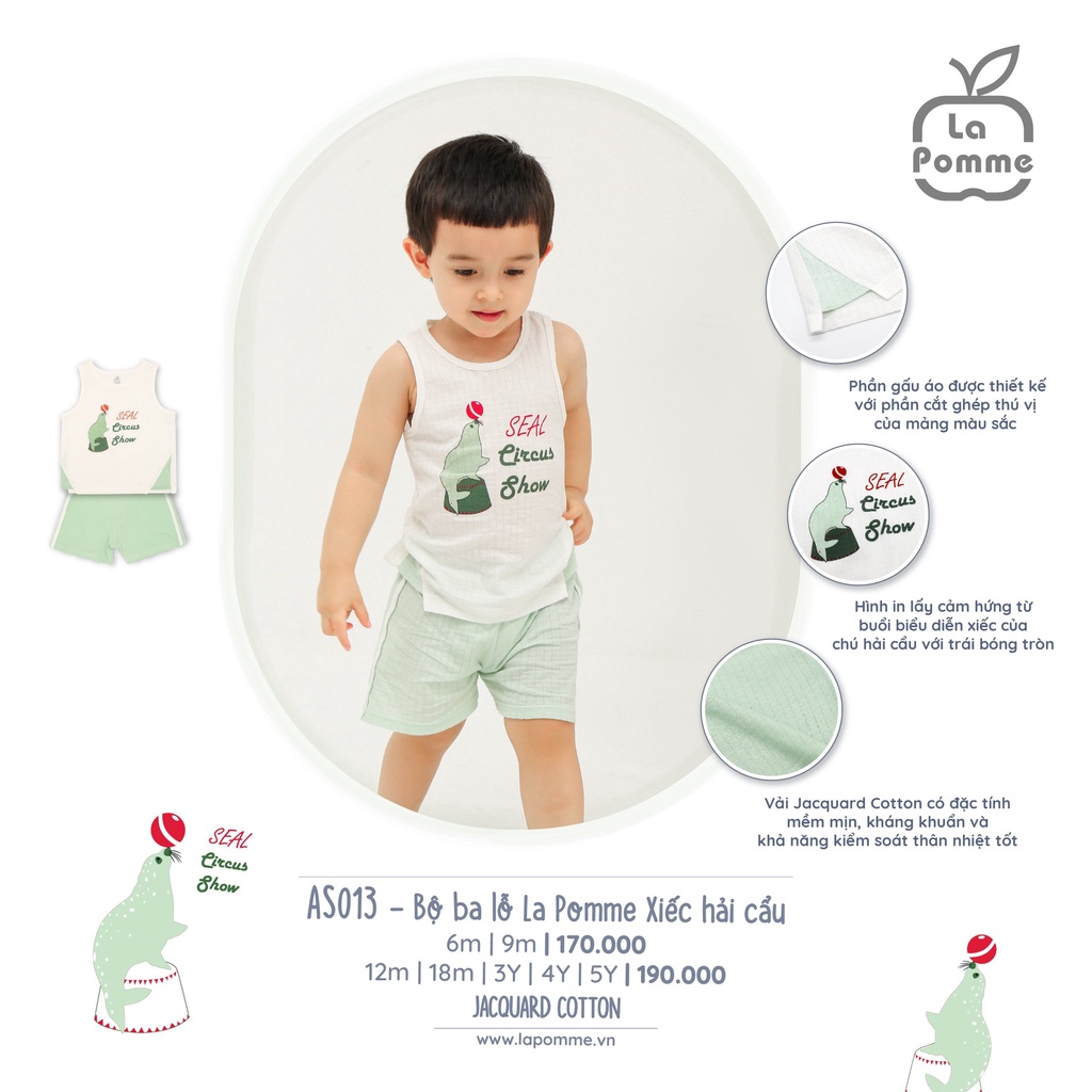 [CHÍNH HÃNG] Bộ ba lỗ quần đùi trẻ em họa tiết xiếc hải cẩu với trái bóng AS013 La Pomme