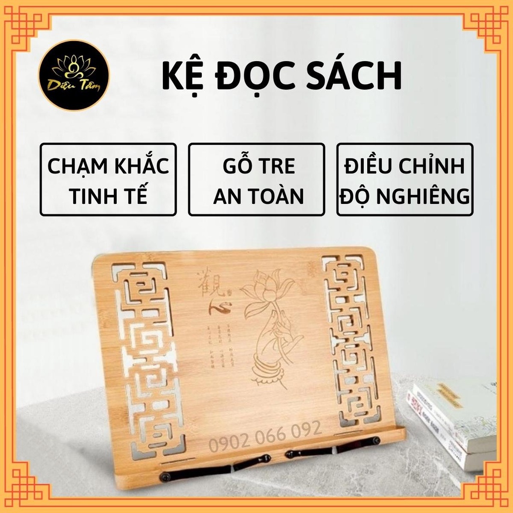 Kệ đọc kinh Phật bằng gỗ khắc hình shop Diệu Tâm