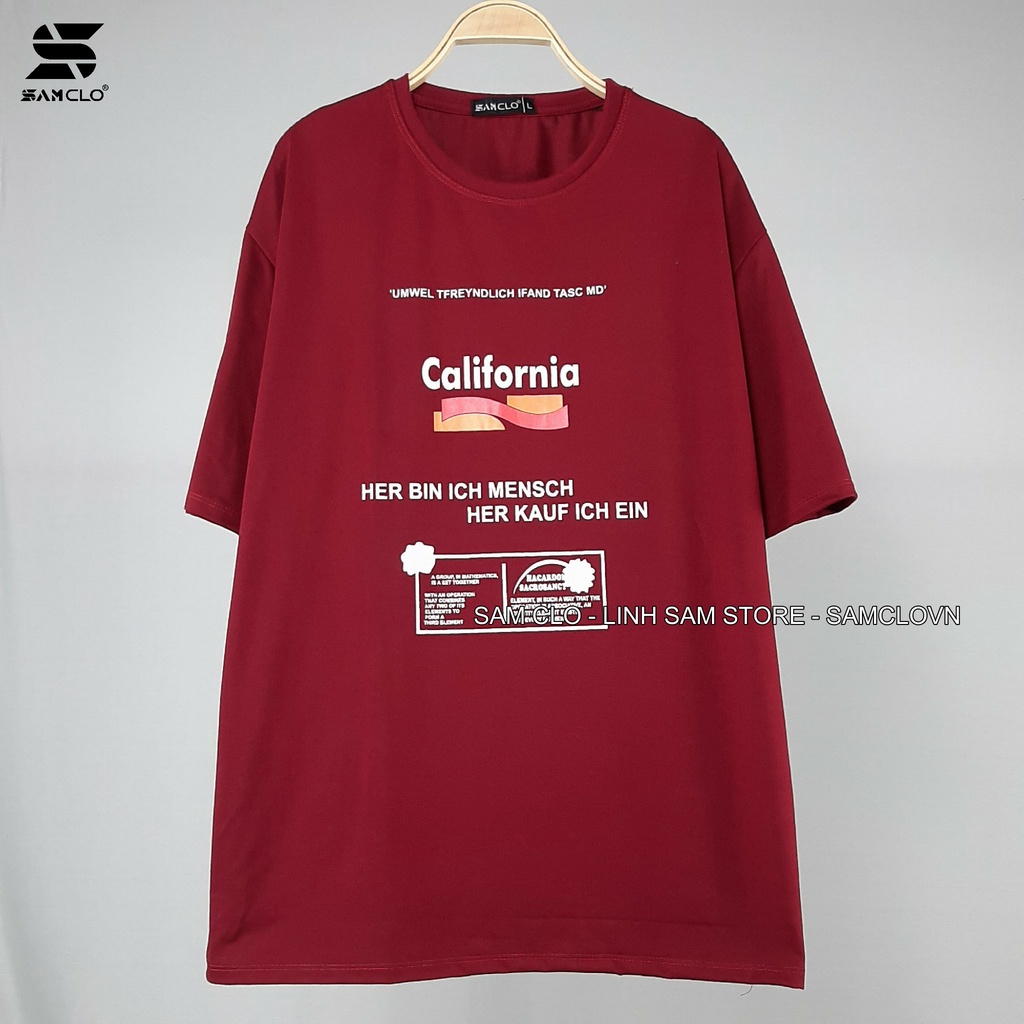 Áo thun nữ tay lỡ SAM CLO freesize phông form rộng dáng Unisex, mặc cặp, nhóm, lớp in chữ CALIFORNIA đỏ đô