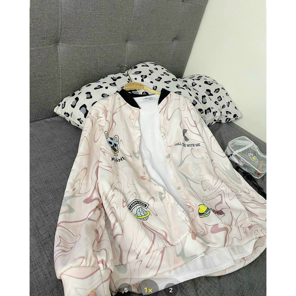 Áo khoác bomber nỉ bông nữ loang màu 3D in họa tiết | BigBuy360 - bigbuy360.vn