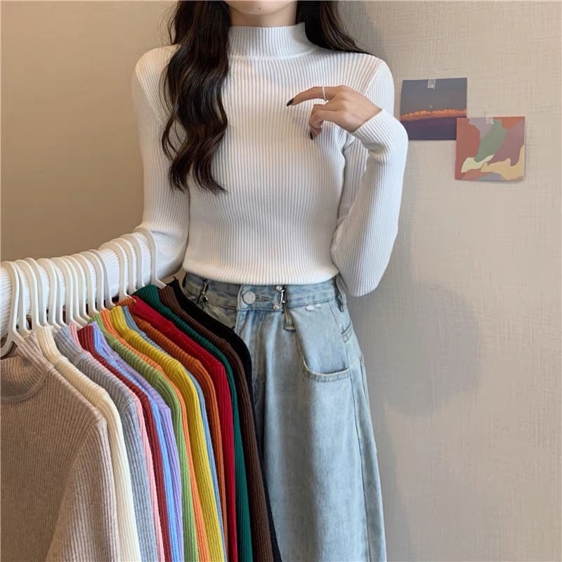 VN013 JinYi Áo len trơn cổ 3 phân basic giữ nhiệt