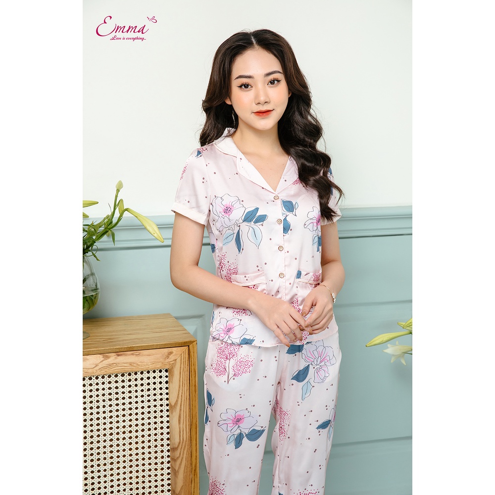 Đồ Bộ Mặc Nhà Pyjama Lụa Ngắn Tay, Quẩn Lửng Emma EHLU.0042.09