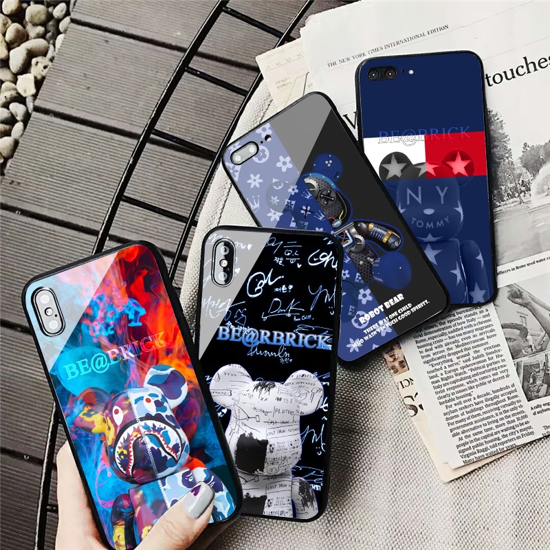 Ốp lưng iphone Bear Brick Kính tráng gương 13/promax/12/11/X/Xsmax/8/7Plus/7/6/6splus