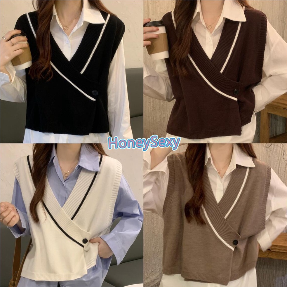 HoneySexy Áo vest nữ cổ chữ V lỏng đan không tay hàng đầu đơn giản thời trang cổ điển gợi cảm | BigBuy360 - bigbuy360.vn