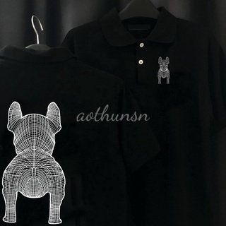 Áo thun cổ trụ cổ bâu polo chó trắng