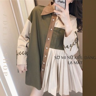 [Order] Áo sơ mi nữ dài tay dáng lạ mắt, Áo sơ mi ulzzang dáng rộng kết hợp vạt váy