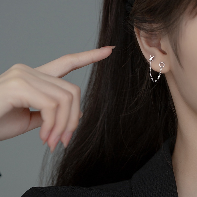 Khuyên tai bạc nữ TLEE x o tua dài cá tính TleeJewelry B0266