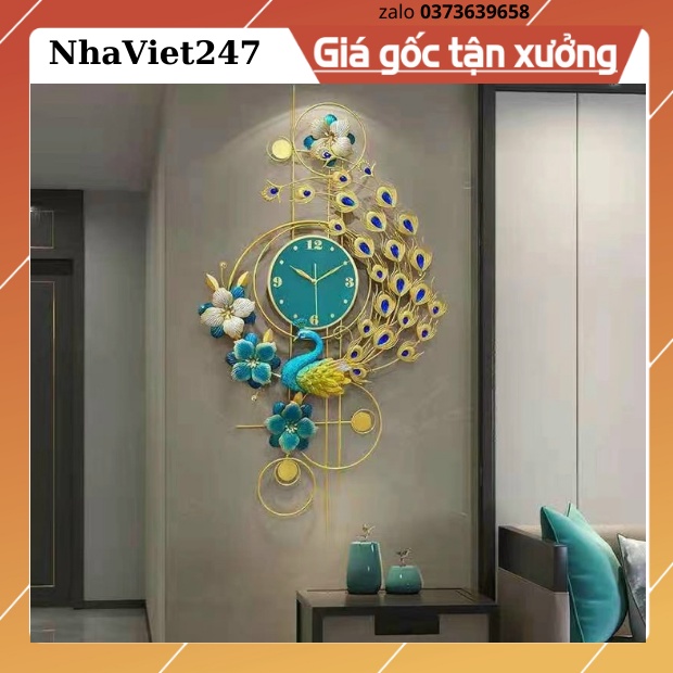 Đồng Hồ Treo Tường Trang Trí nghệ thuật Hoạ Tiết Chim Công khoe sắc-Mã 2926-Kt x100x60Cm- hàng nhập khẩu-bảo hành 5 năm