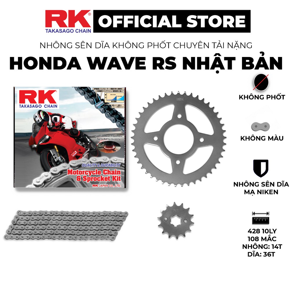 Nhông Sên Dĩa xe máy Honda Wave RS Nhật Bản - Nhông Sên Dĩa RK - Nhông Dĩa thép - Sên không phốt chuyên tải nặng