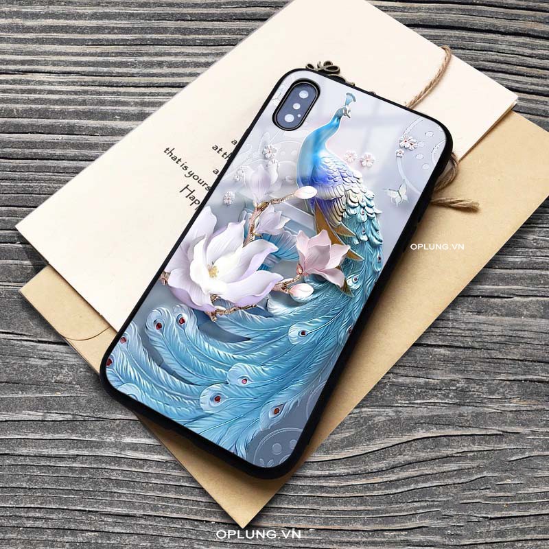 Ốp tráng gương iphone họa tiết hình con công cực đẹp ốp lưng kính cho iphone 6 đến 11 promax 13 pro max SE2020 k275