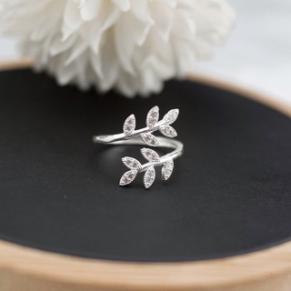 Nhẫn bạc ta s99 caobac silver hai lá đính đá cá tính dành cho nữ