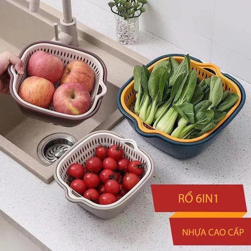 Combo rổ 6 món rổ nhựa chậu ráo nước hai lớp cao cấp tiện lợi | BigBuy360 - bigbuy360.vn