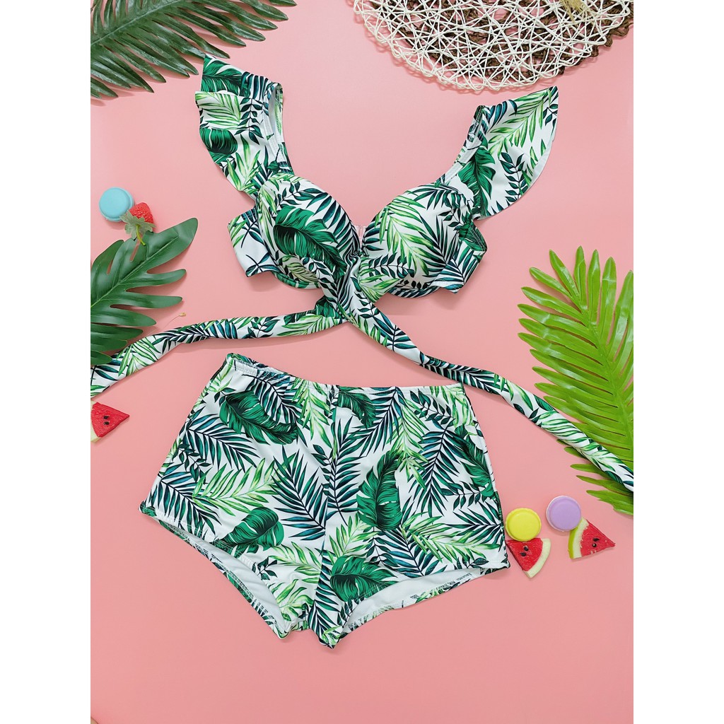 Bikini bộ bơi hai mảnh xanh lá mặc đi biển đi bơi hot