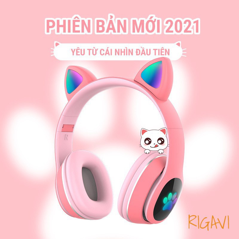 MT MAX Tai nghe mèo VZV 23M  Có đèn led  Kết nối bluetooth 5.0 - headphone có micro  hỗ trợ điều chỉnh âm lượng  Có cổn