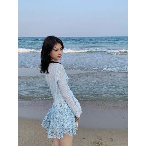 SET VÁY HAI DÂY HOA NHÍ + ÁO LEN CARDIGAN MỎNG