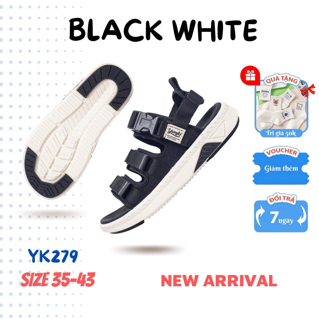 Giày Sandal Nam Nữ Học Sinh Đi Học Quai Chéo Thời Trang Chính Hãng YANKI Streetstyle YK279 - Black White