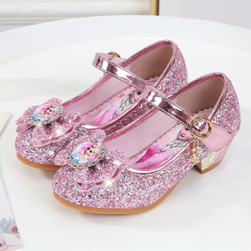 Giày công chúa cho bé gái Elsa cao gót kiểu dáng búp bê bít mũi