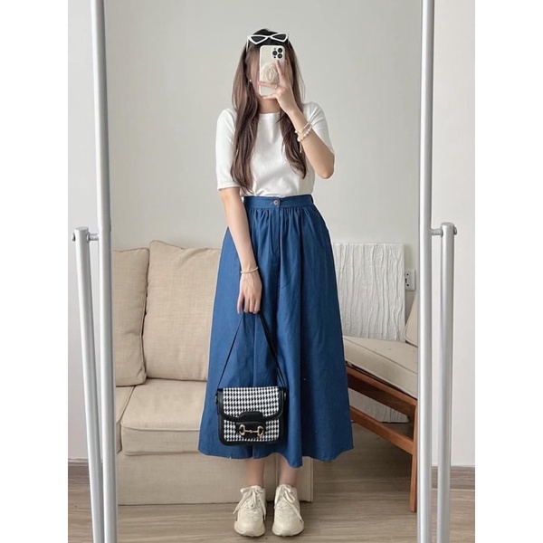 Chân váy bò mềm - Chân váy denim dáng dài mẫu mới 2 màu NIXX
