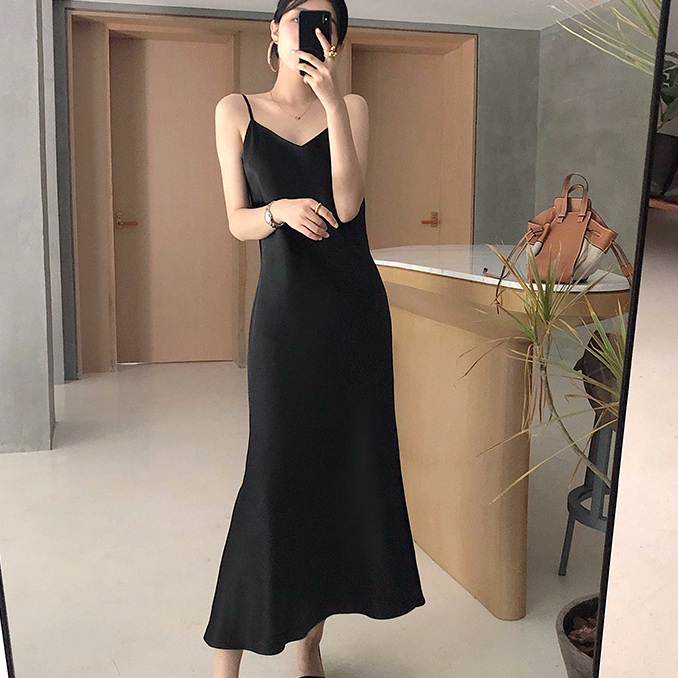 Đầm Hai Dây Dáng Chữ A Cổ Chữ V Phong Cách Retro Pháp