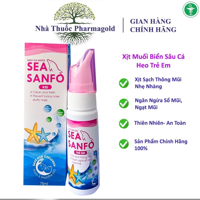 Xịt mũi biển sâu cá heo Sea Sanfo. Xịt nước muối biển sâu cá heo trẻ em. Xịt cá heo trẻ em